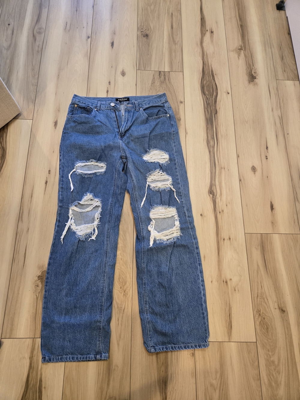 Distressed Blue Womens Jeans - Classic Ripped Denim